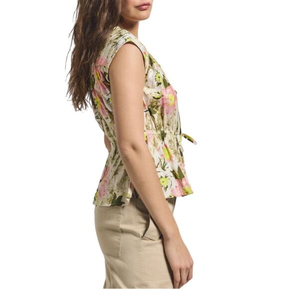 NWT Derek Lam 10 Crosby Caroline Floral Double Tie Cotton Top In Safari multi. - Picture 4 of 12